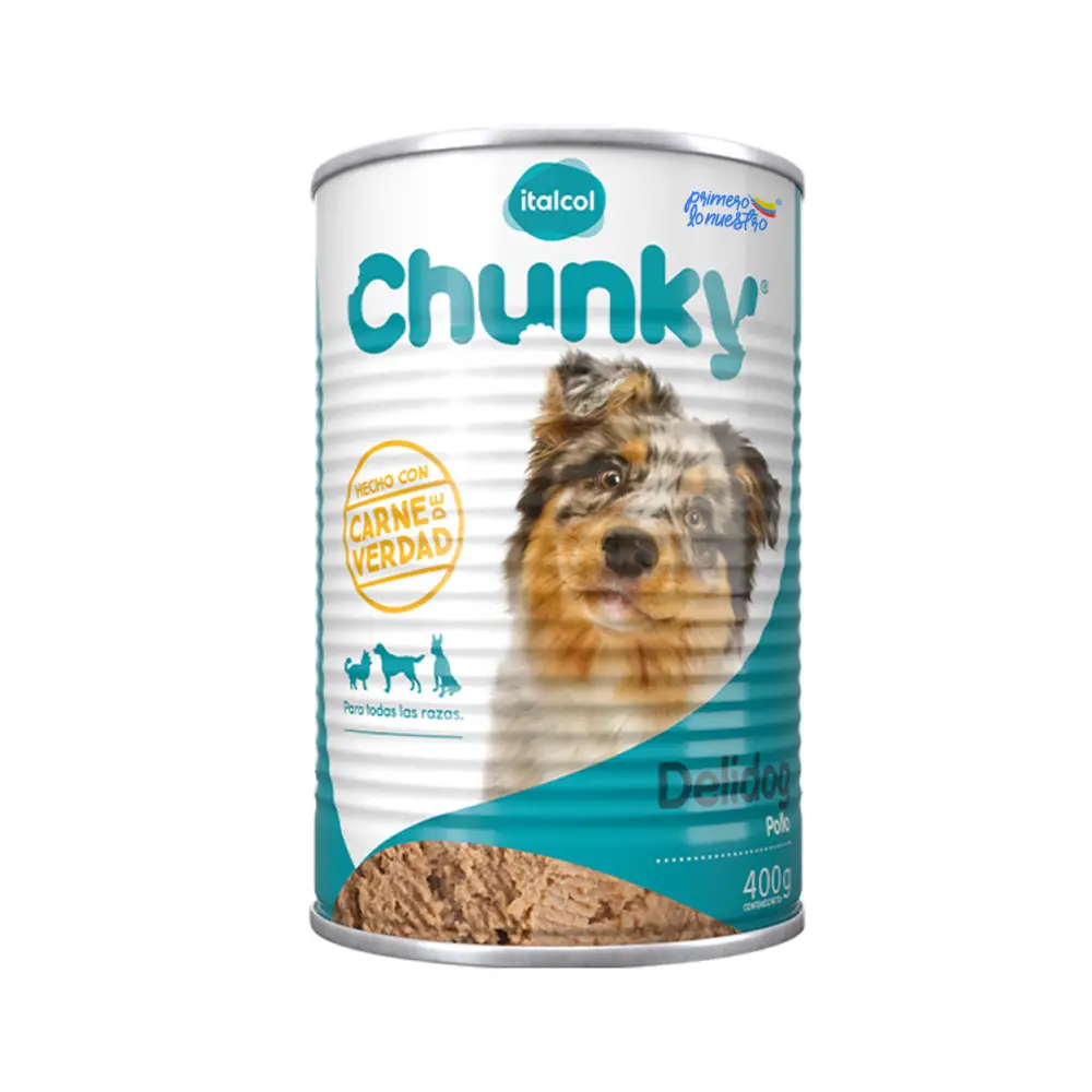 Comida Humeda Para Perro Chunky Delidog Pollo Lata X 400 Gr