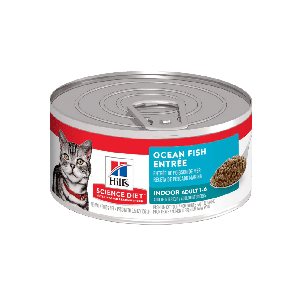 Hill's Science Diet Indoor comida húmeda para gato adulto de interiores sabores de mar 5,5 Oz (156g)